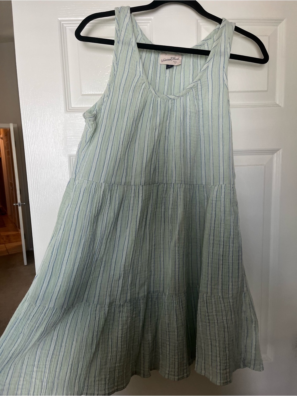 100% cotton Striped Light Green Tiered Dress
